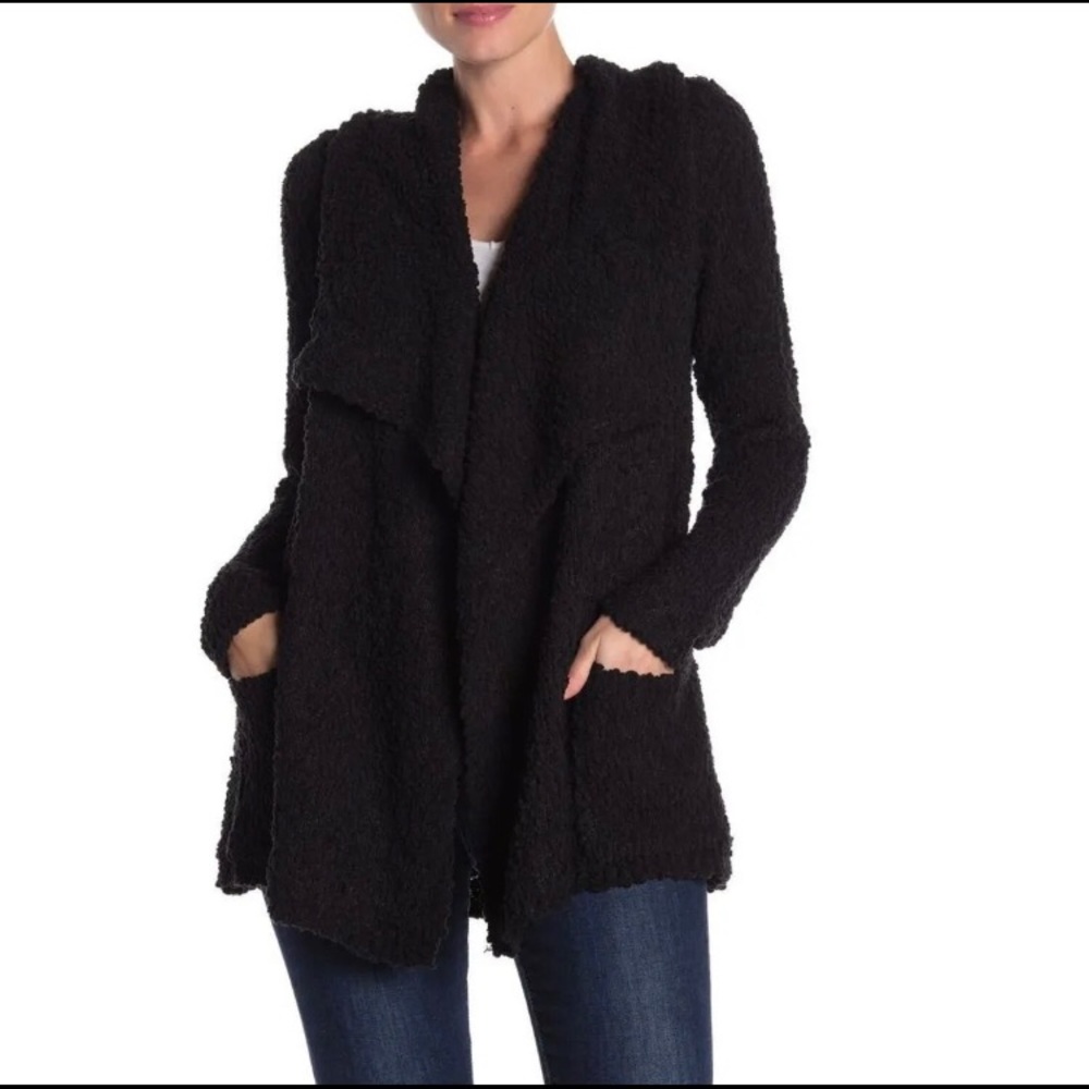 Bobeau Black Boucle Popcorn Draped Button Cardigan Sweater Size XS